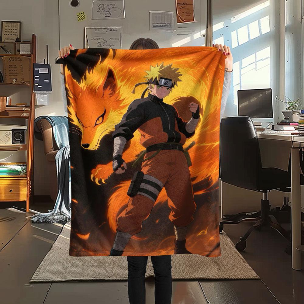 1Pc Naruto Print Flannel Blanket, High quality Comfortable for All Seasons, Home Decor, Warmth and Comfort, Perfect for Christmas Gifts