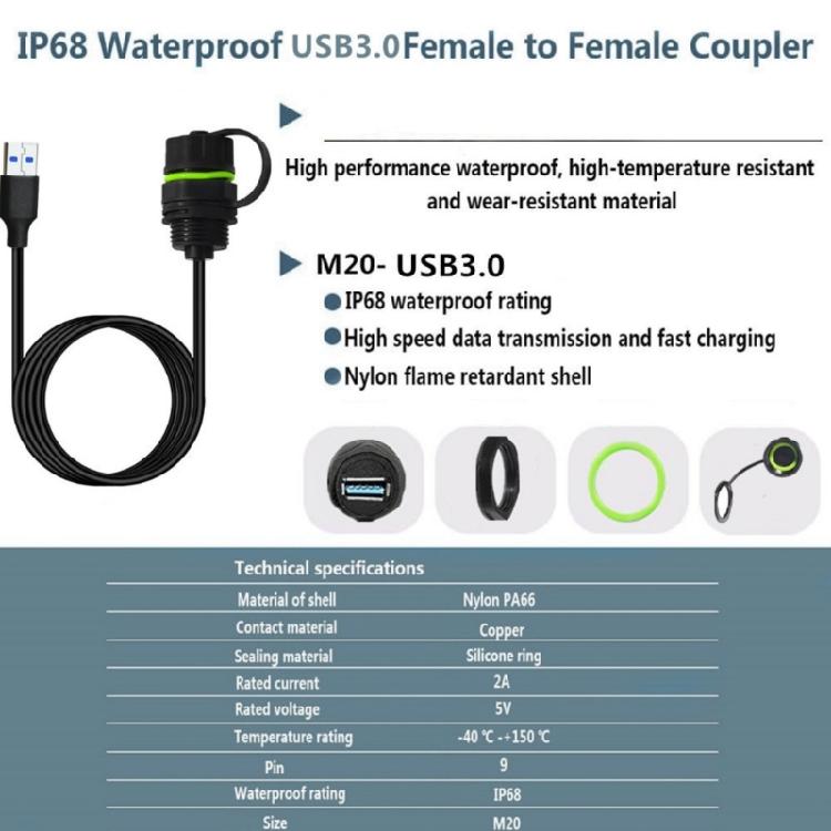 USB-адаптер USB 3.0 Панельный кабель 5 Гбит/с Передача данных Power Delivery Пылезащищенная конструкция для наружной установки