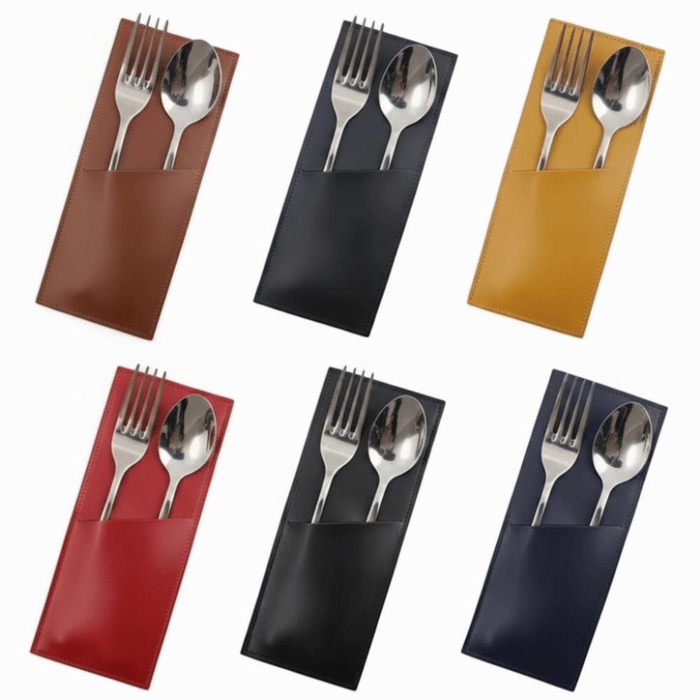 Open Pocket Cutlery Pouch PU Leather Silverware Pocket Durable Flatware Sleeve Protective Storage
