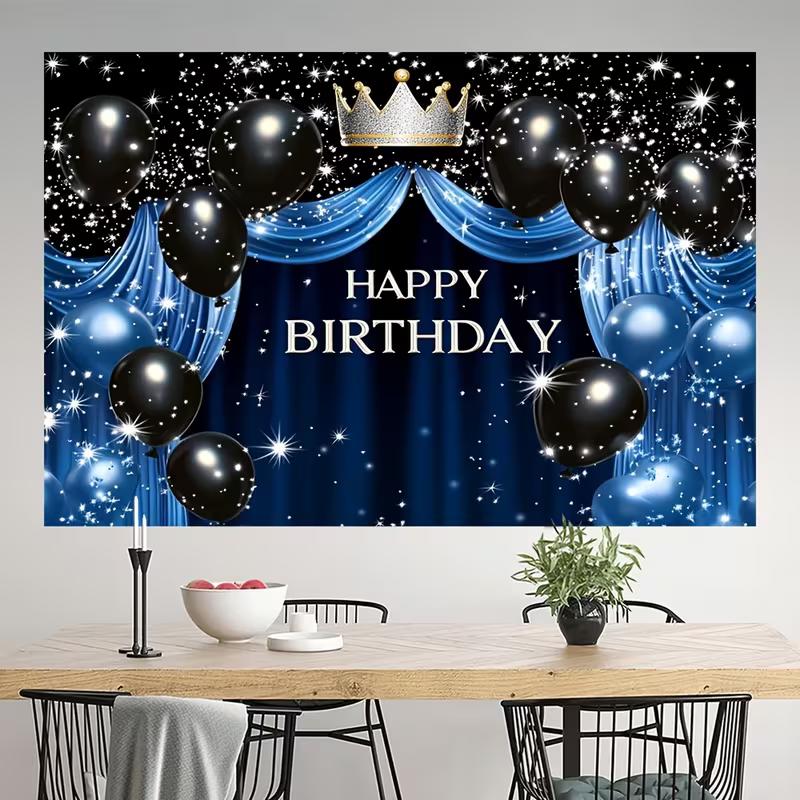 2D Blue Crown Background for Birthday Photoshoot and Video Recording