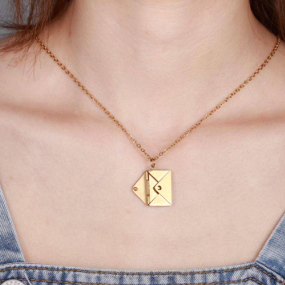 Heart Envelope Necklace Openable Lovers Choker Necklace Simple Pendant Sweater Chain Girls