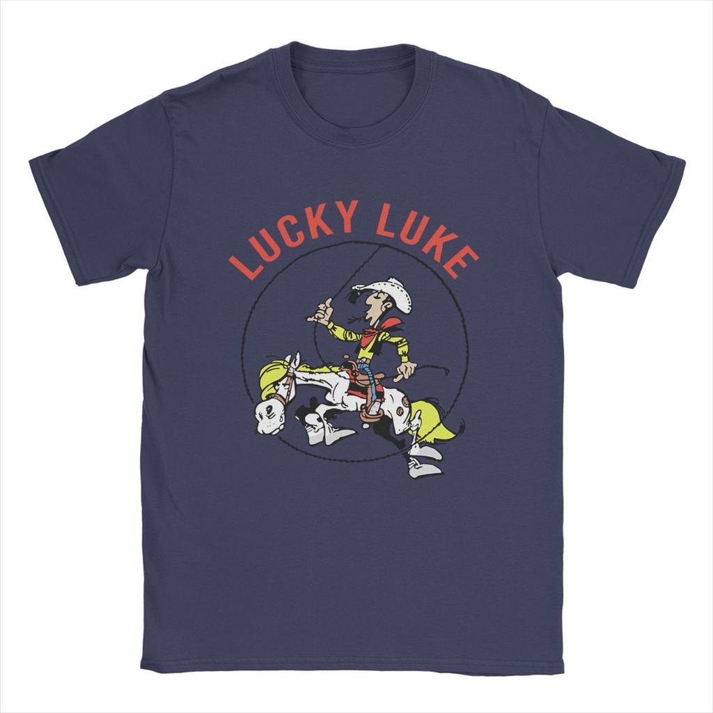 Футболки Lucky Luke Унисекс Мультяшная Мода 100% Хлопок Футболка С Круглым Вырезом С Коротким Рукавом Новое Поступление Одежда