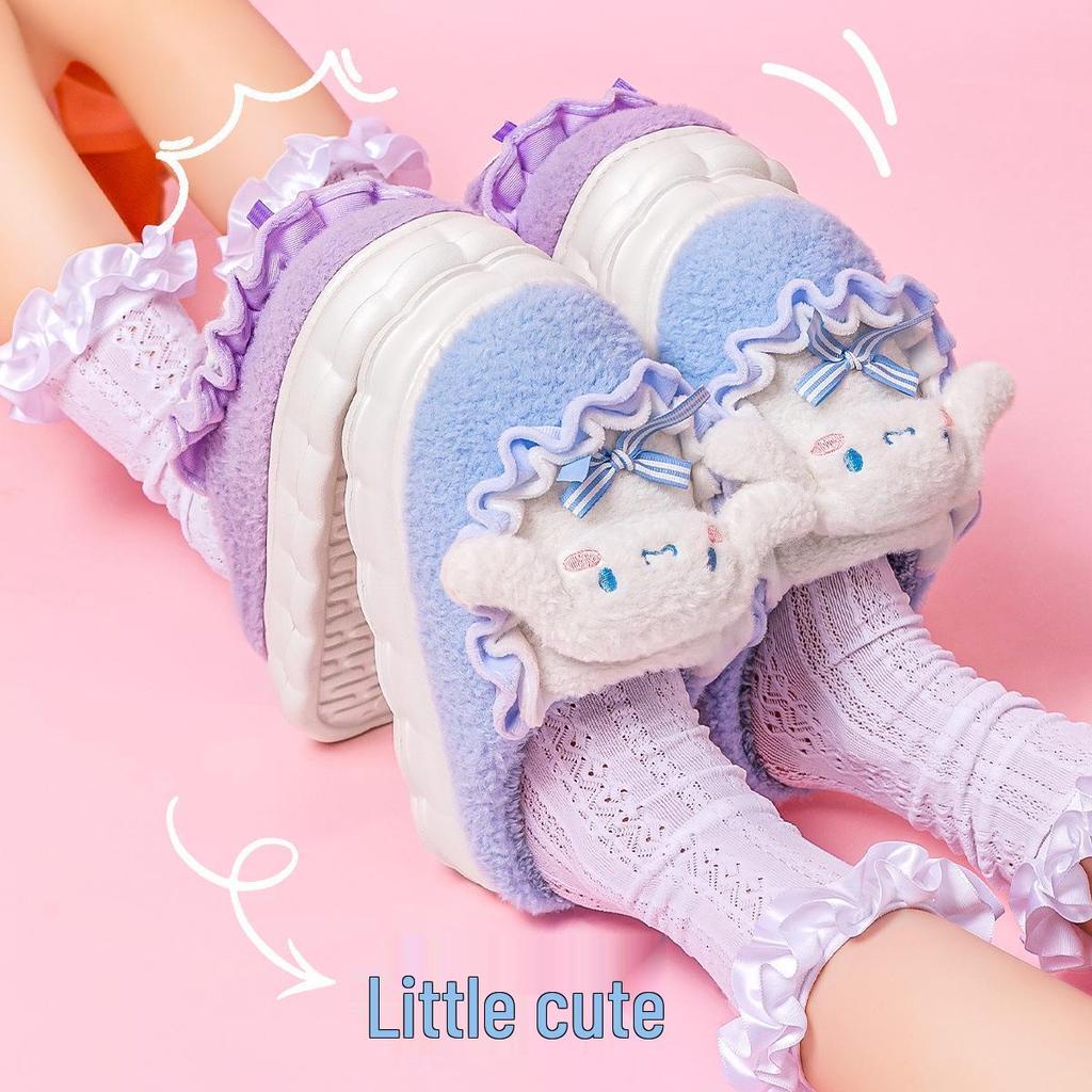 Уютные женские пушистые плюшевые тапочки Cinnamoroll — милая хлопковая зимняя домашняя обувь для осени и зимы 2025 года.
