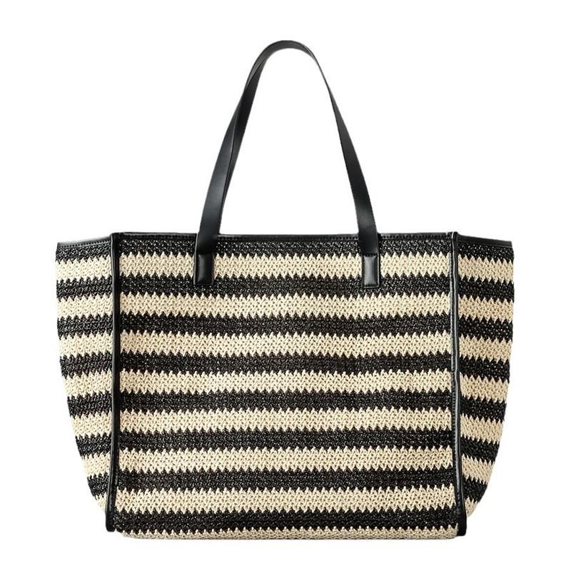 2025 Роскошная большая плетеная сумка-тоут из рафии, ручной работы, женская, для пляжа, отпуска, разноцветная полосатая соломенная сумка, модная сумка под мышку