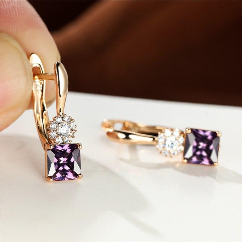 Small Square Stone Rainbow Zircon Earrings Dainty Rose Gold Color Wedding Earrings Female Luxury Crystal Hoop Earrings For Women