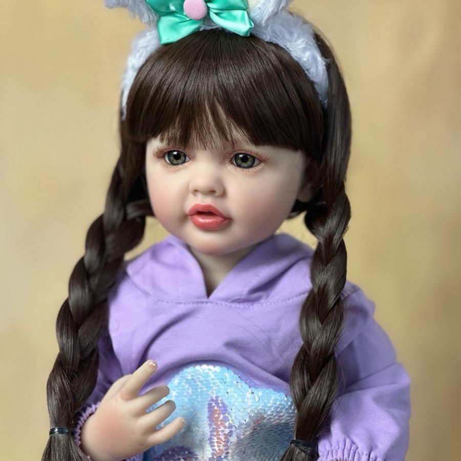 BZDOLL 55 см 22 дюйма реалистичная кукла-младенец из мягкого силикона с длинными каштановыми волосами принцесса малышка Bebe рождественский подарок