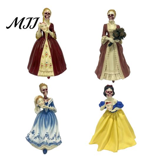 Spooky Shelf Display Halloween Fairy Princess Skeleton Figurine, Gothic Skull Tale Occult Tabletop Ornament Figure Statue for Home Bookshelf