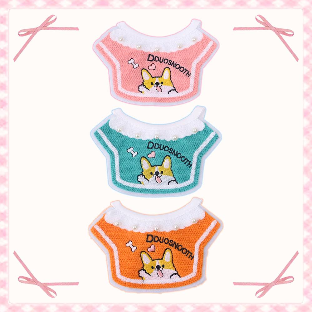 Pet Cute Scarf, Knitted Embroidered Dog Pattern Pearl Adjustable Rope Bib, Cat & Dog Anti-saliva Anti-dirty