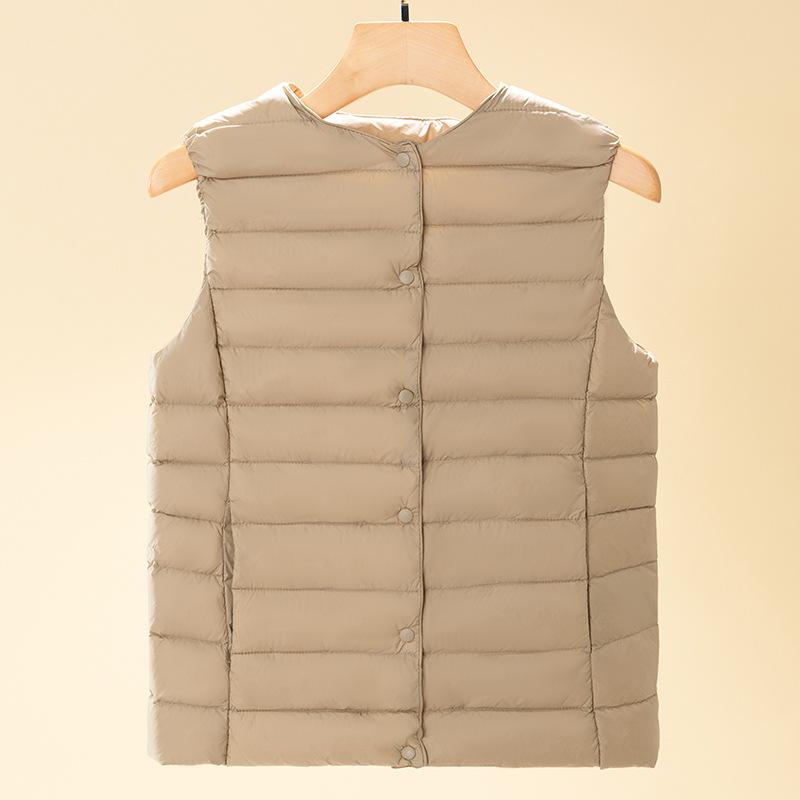 Осень-зима Сверхлегкий жилет Dowm для женщин среднего возраста 2024 года, новые теплые куртки без рукавов с круглым вырезом большого размера