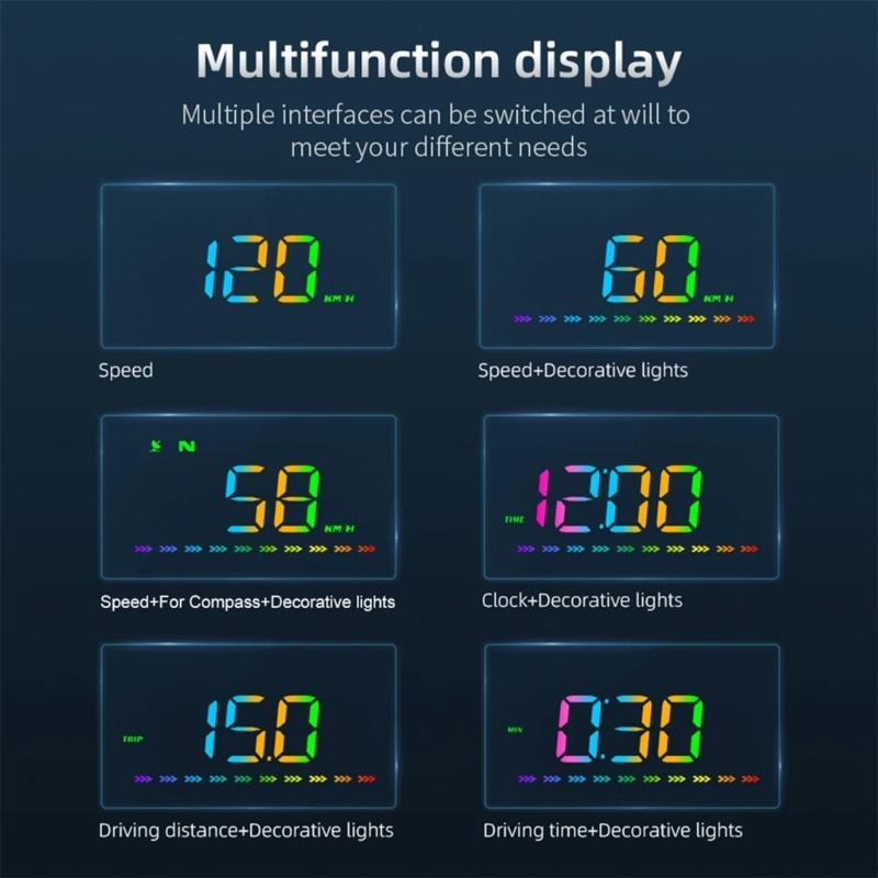 Цифровой спидометр Head Up Display с компасом для автомобиля, автоматическая регулировка яркости, светодиодный дисплей Heads Up KMH