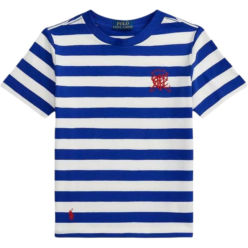 Футболка Polo Ralph Lauren SS26 Вышитый значок с буквой и маленькой лошадью Поло Хлопок в полоску Круглый вырез Короткий рукав Стандартный крой Детские Детская одежда 323A95723-001