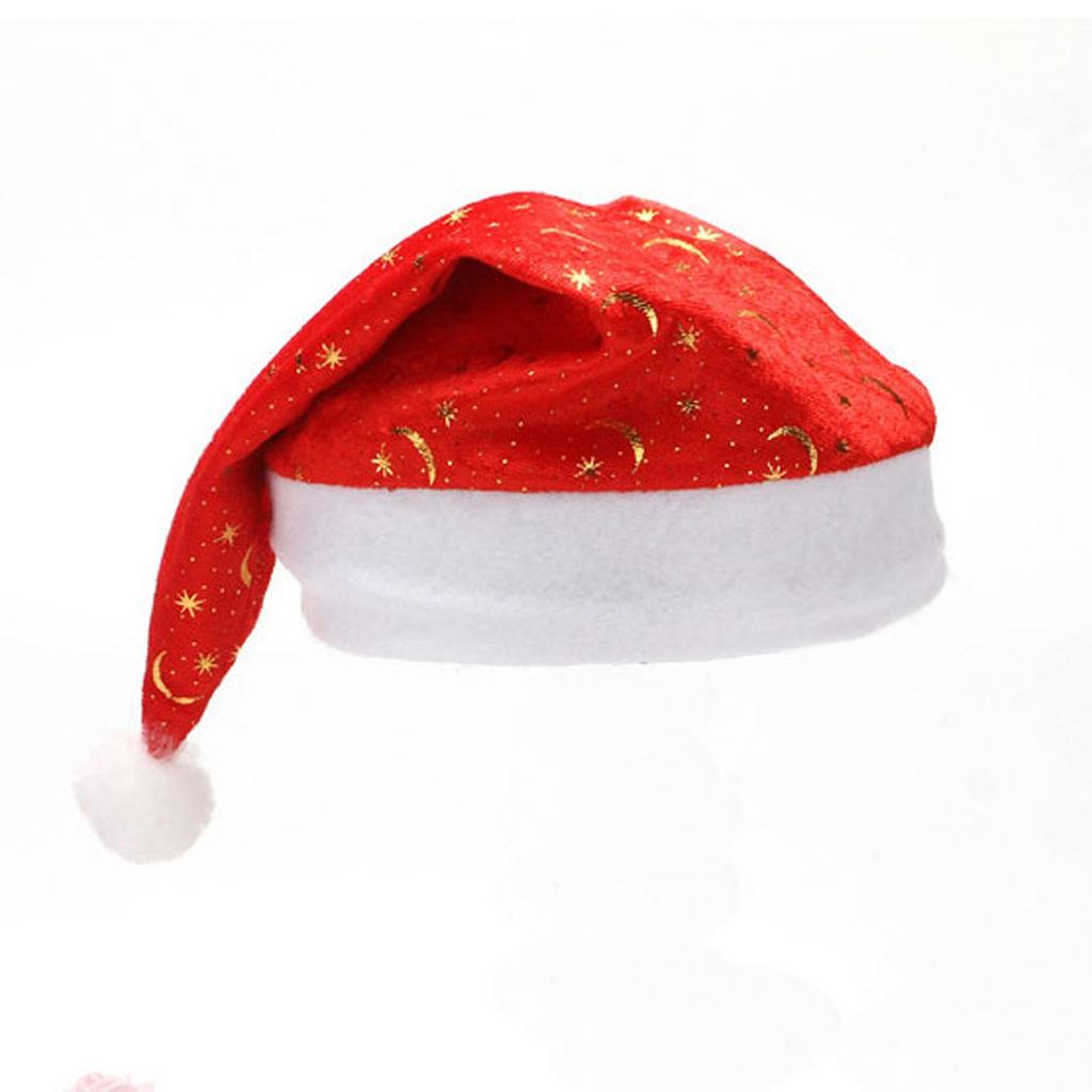 Однослойная яркая бархатная рождественская шапка с золотым тиснением в виде снежинок, звезд и луны