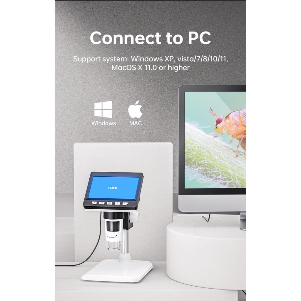 4,3-дюймовый цифровой микроскоп 1080P 50-1000x монетный микроскоп 2000 мАч паяльный микроскоп для ремонта электроники печатная плата ПК ноутбук