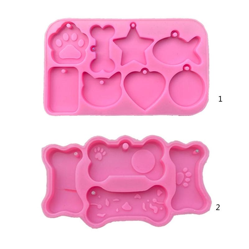 Glossy for Cat/Bone/Fish/Round Tag Keychain Silicone Epoxy Resin Mold DIY Keychain Pendant Jewelry for Anniversary Gift