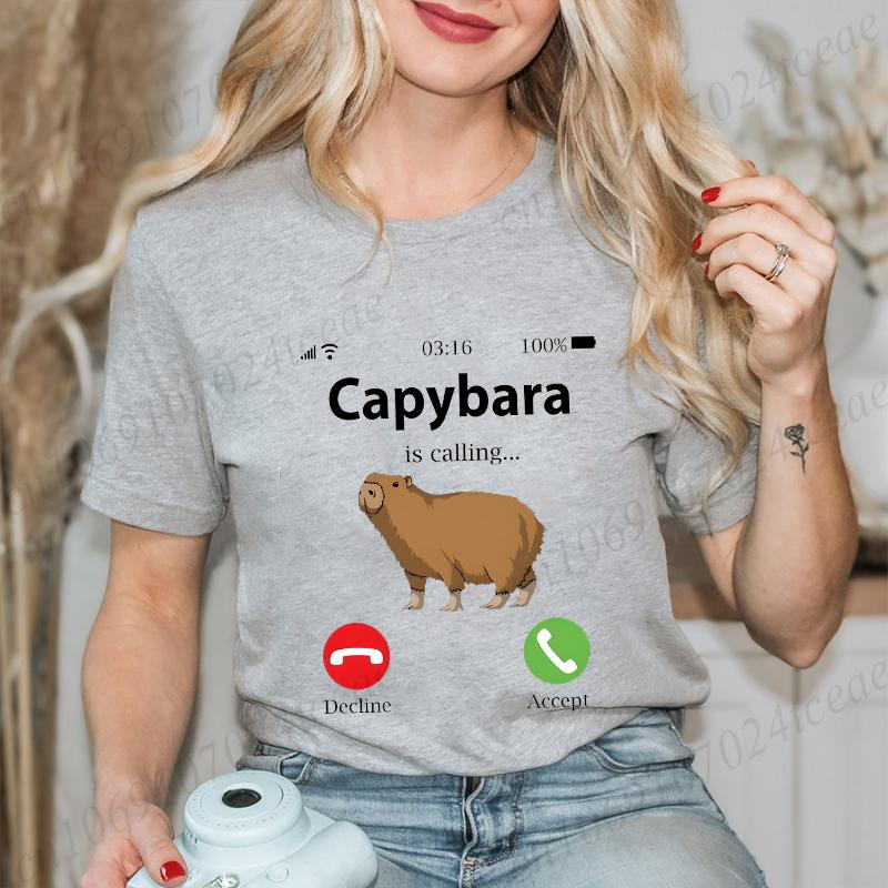 Футболки Capybara Is Calling для женщин, забавные футболки с капибарой, грызуном, животным, для любителей юмора, летняя одежда с коротким рукавом