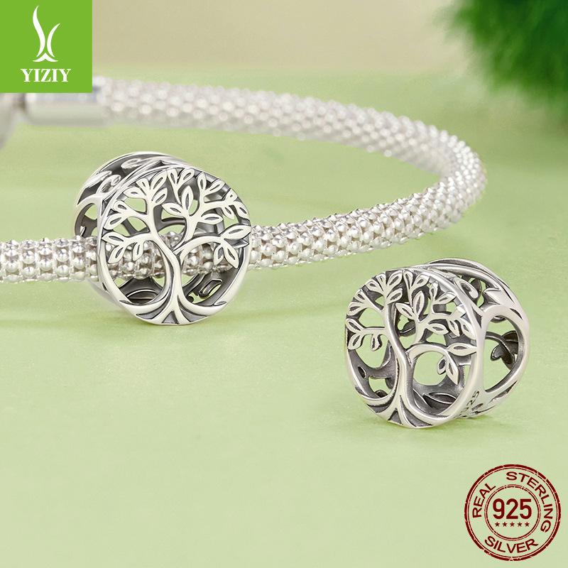 Полые бусины Древо Жизни из стерлингового серебра S925, отдельные бусины, ретро тренд, DIY, аксессуары для бисероплетения на удачу