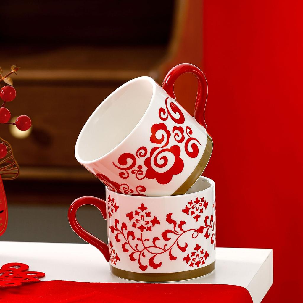 Creative Design Personality Single Mug Festive Space-saving Flower Ceramic Drinking Cup with Hand Mug Girl Couple Gift Water Cup Space-saving Gift