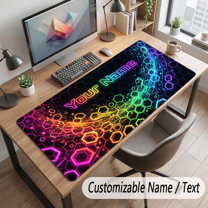 Abstract Geometric Theme Customized Mouse Pad Personalized Print Name Text Desk Mat For Home Office Table Decor