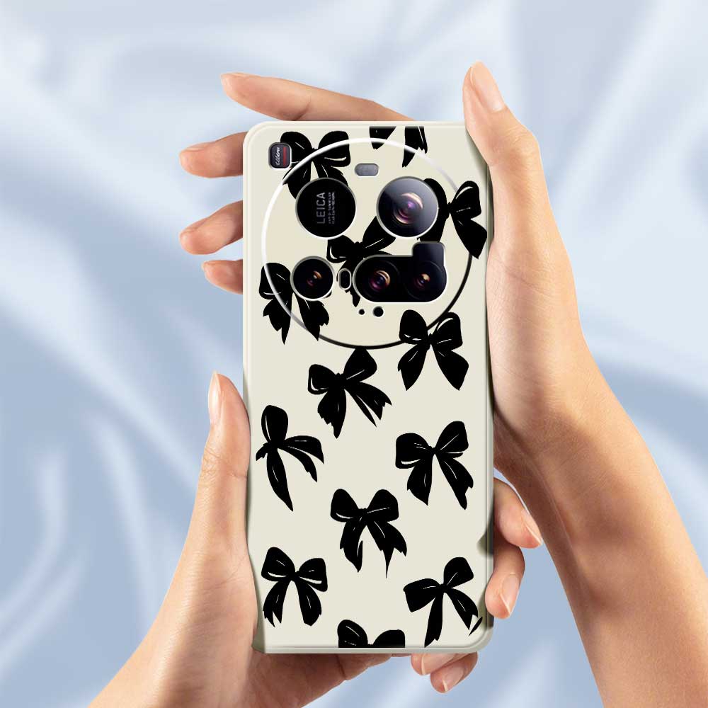 For Xiaomi 15 Ultra Case Black Bow Pattern Printing Straight Edge TPU Phone Back Cover