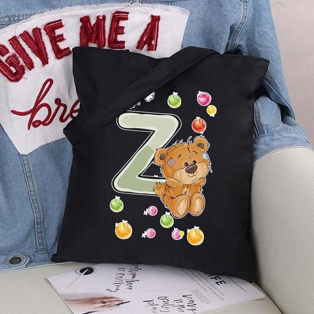 Женская парусиновая сумка-шоппер Harajuku, женская сумка большой вместимости, классическая винтажная сумка на плечо, милая сумка с узором медведя, большая сумка