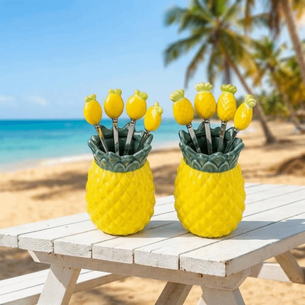 Exquisite Ceramic Storage Jar Pineapple-shaped Fruit Forks Set Chopstick Holder  Office