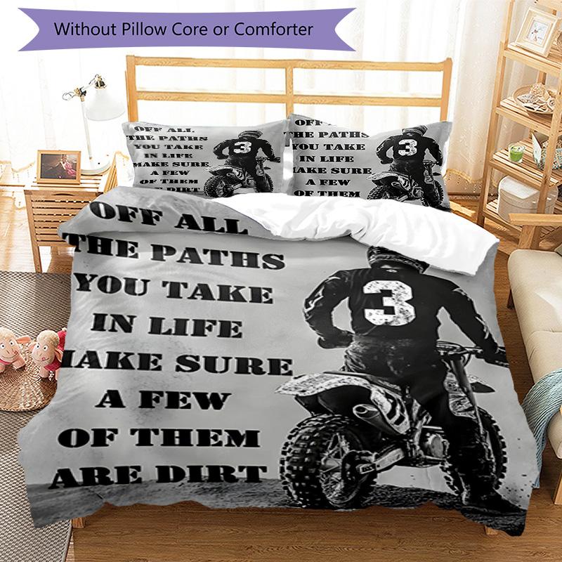 Motocross Adventure Sport 3‑Piece Bedding Set,Soft Breathable Duvet Cover with 16 Pillowcases,Multi‑Scene for Bedroom Dorm,Perfect Holiday Birthday Gi