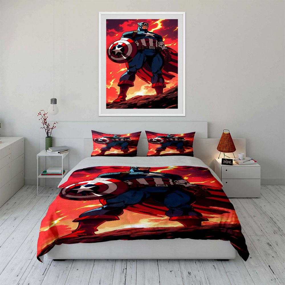 Superhero holding shield. Bedding sets Duvet cover sets Duvet covers Pillowcases(1 * Duvet Cover 2 * Pillowcases without duvet insert)