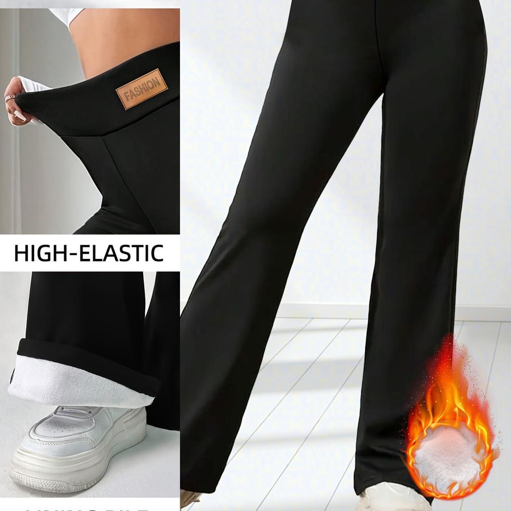 Women's Fashion Fleece-Lined Leggings High-Waisted Winter Yoga Bell-Bottom Wide-Leg Thermal Pants
