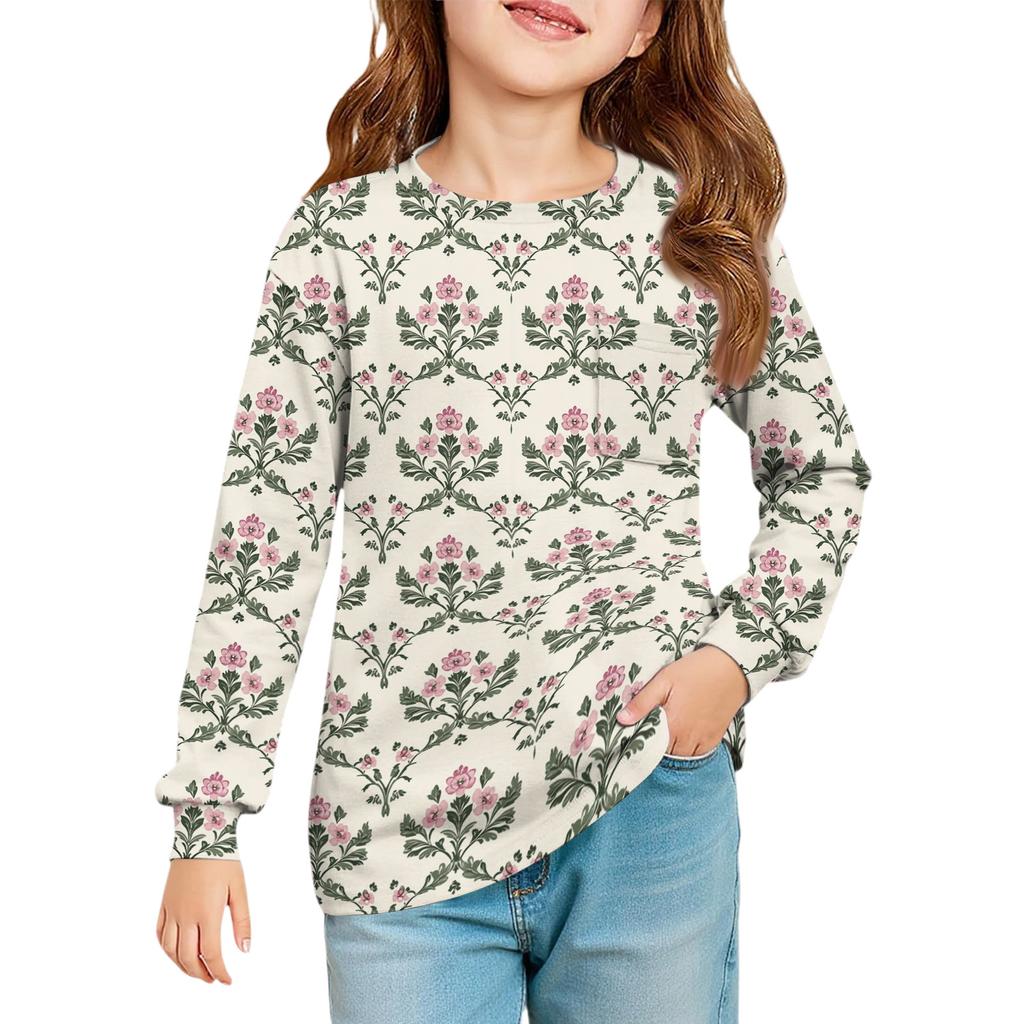 Girls' Long Sleeve Blouse - Round Neck Soft Waist Tunic