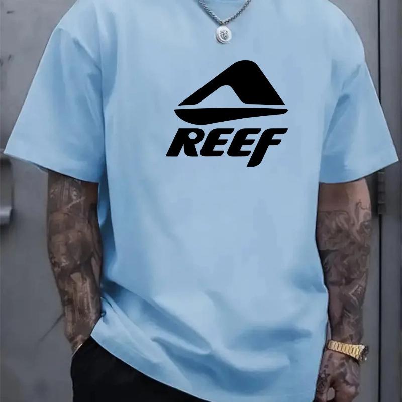 Геометрический принт с буквой REEF, футболка с круглым вырезом и короткими рукавами для мужчин, летняя, из чистого хлопка, модная, повседневная футболка