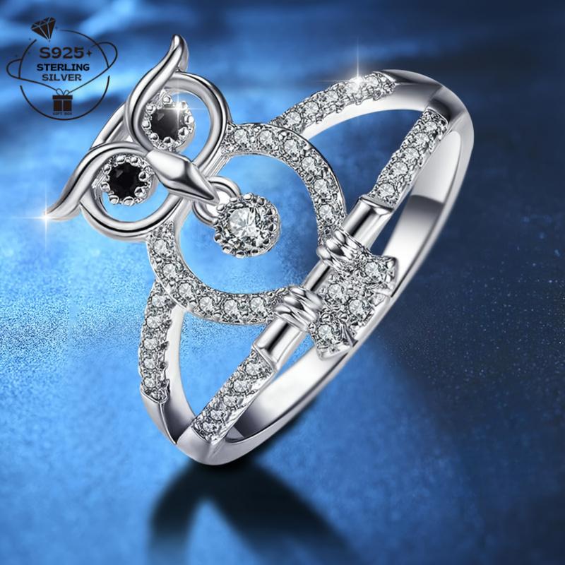 925Pure silver owl ring for women Shiny animal-shaped elegant and luxurious design, perfect gift choice for couples and best friends, suitable for