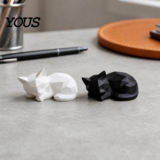 Статуэтка спящего кота, геометрическая фигурка, 3D-печатная минималистичная статуэтка, фигурка с гладкой отделкой, абстрактная скульптура животного для стола, полки, домашнего офиса