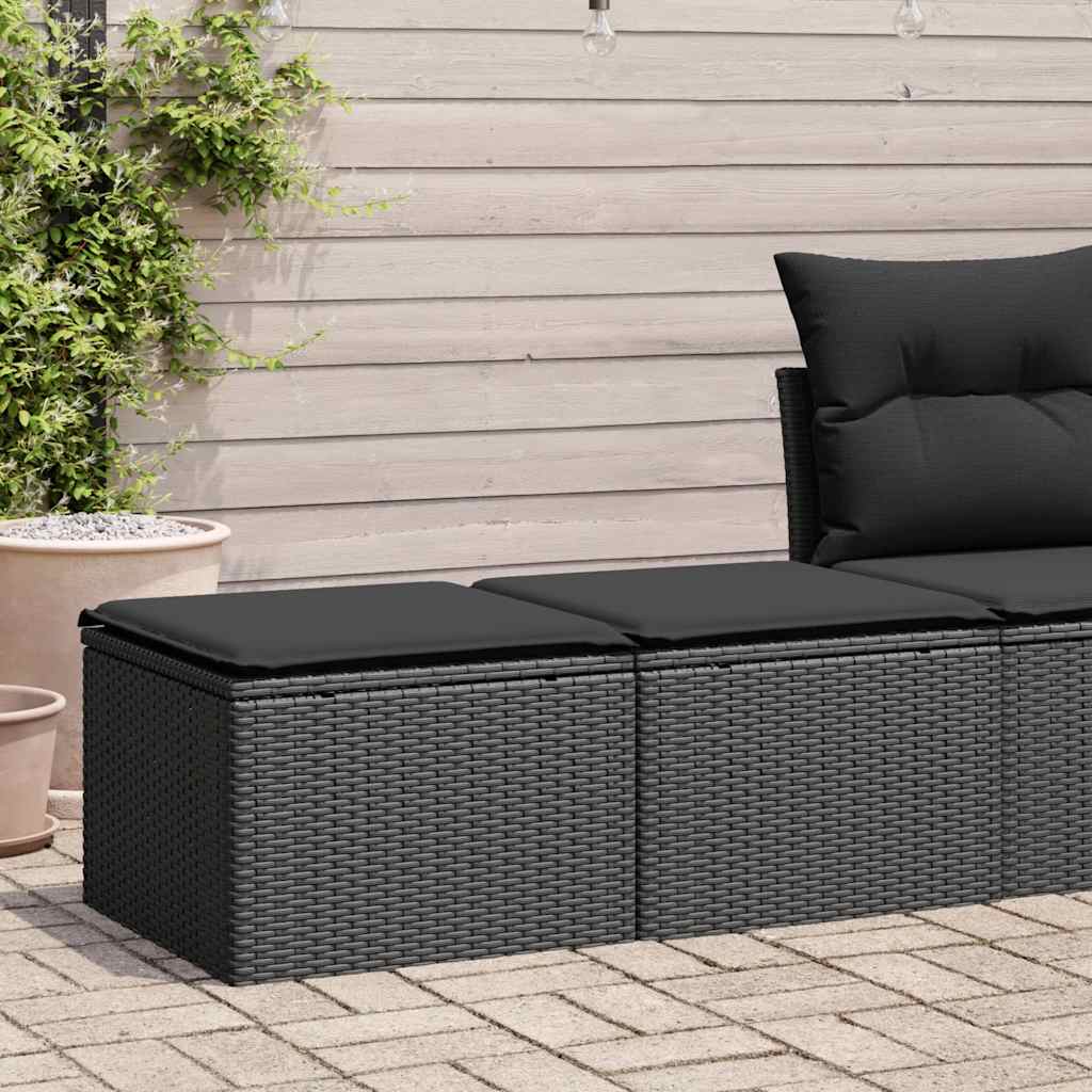 2 Piece Outdoor Sofa Set with Cushions Black Poly Rattan