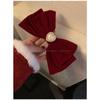 Cat Eye Heart Bow Velvet Hair Clip Women Retro Wine Red French Elegant Pearl Back Head Hair Accessories