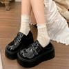 Черные туфли на круглой платформе в британском стиле, женские, новинка весны 2025 года, универсальные, увеличивающие рост, однотонные туфли Mary Jane Love