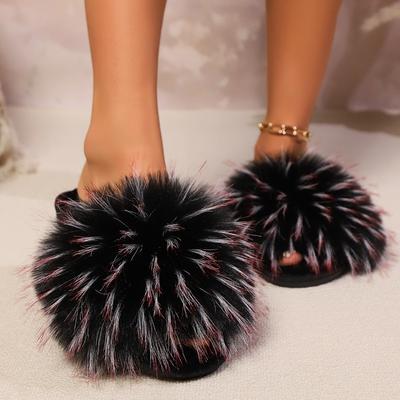 Новые женские меховые тапочки летние меховые пушистые шлепанцы женские сандалии