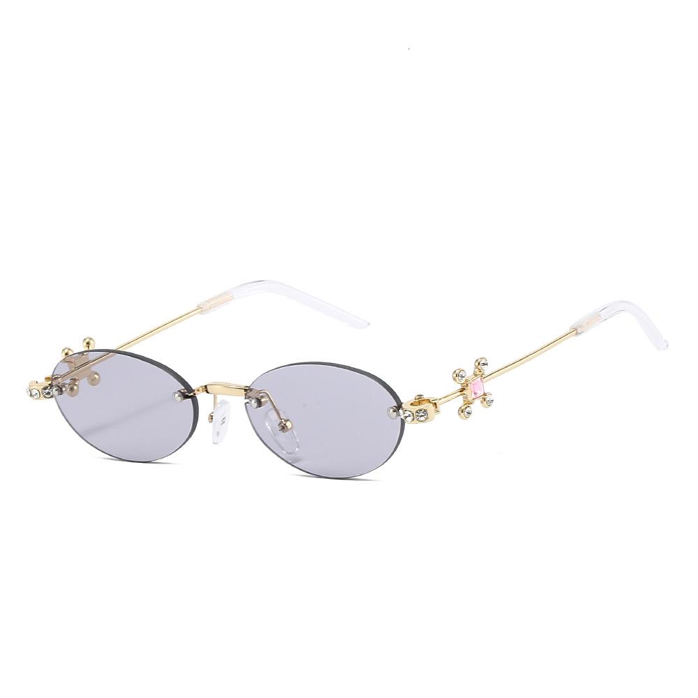 Three-stone sunglasses, rimless, oval-shaped lenses, women's sunglasses