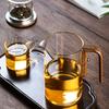 Glass Teapot Water Separation Wooden Handle Glass Teapot with Infuser Drip-Free Spout Tea Pot for Tea Brewing