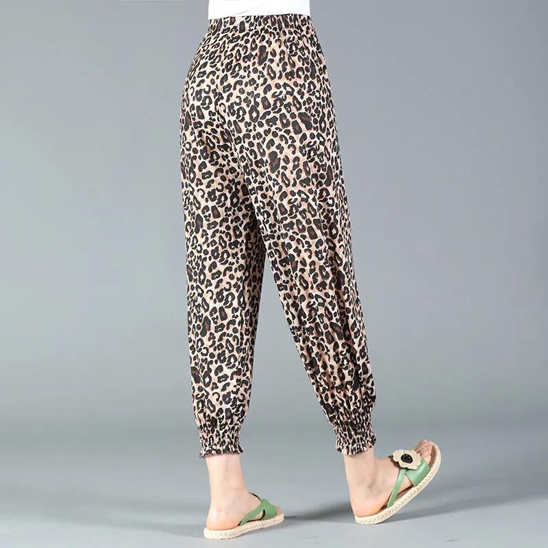 Шаровары, женские летние тонкие брюки с цветочным принтом, свободные женские брюки большого размера, прямые брюки с девятью точками