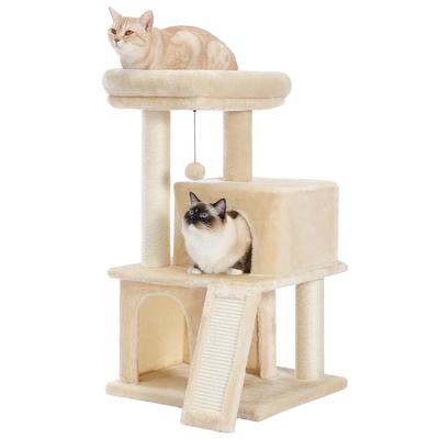 PAWZ Road Мини-когтеточка-домик 48x44.5x86см Низкая 2-уровневая Бежевая Конопляная