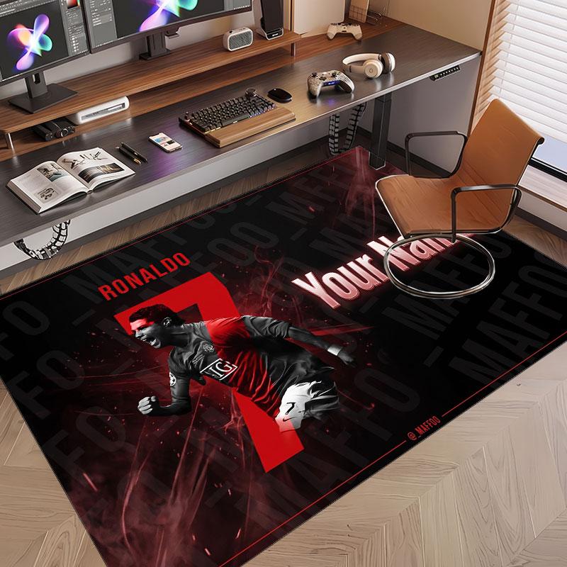 Custom Rug Cristiano Ronaldo Pattern Print Name Text Soft Non‑Slip Floor Carpet for Home Indoor Decoration