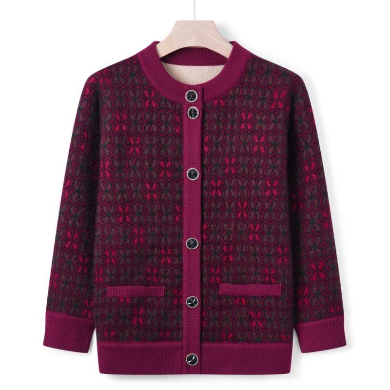 Middle-aged and Old Autumn Clothes Fleece Cardigan Grandma Autumn Thickened Coat Mother Warm Knitted Sweater Elderly Clothes