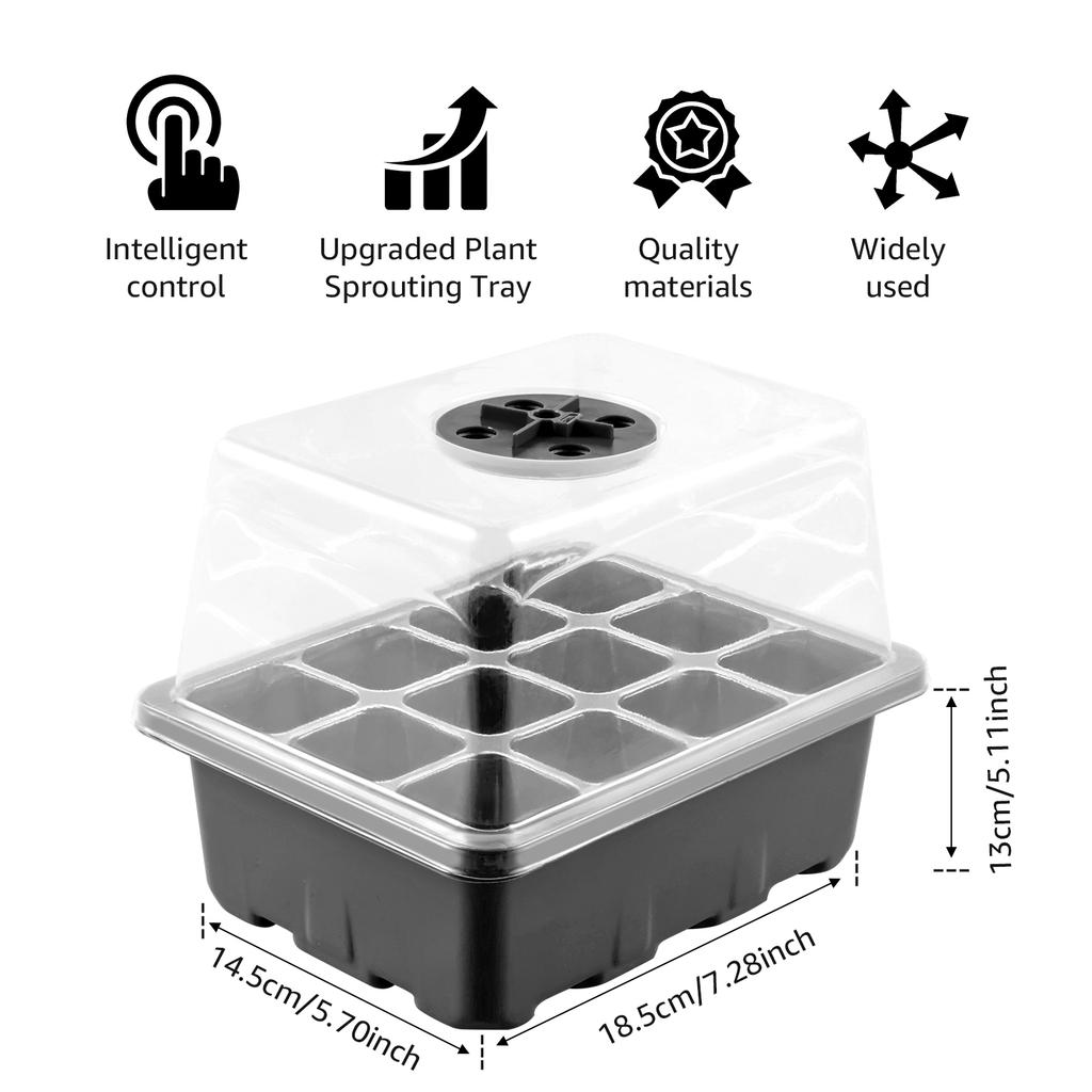 5pcs 12 Cells Plant Seeds Grow Box Full Spectrum LED Grow Light Seed Starter Kit Seedling Trays Germination Box Trays