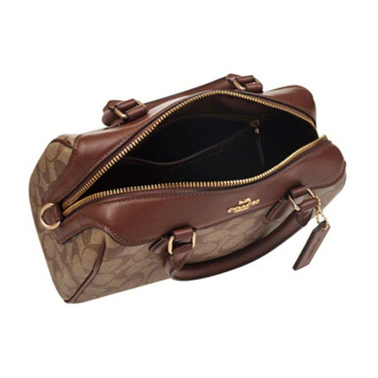 Coach Bennett 23 Zip Closure Leather Boston Bag Women handbags Brown 32203-IME74