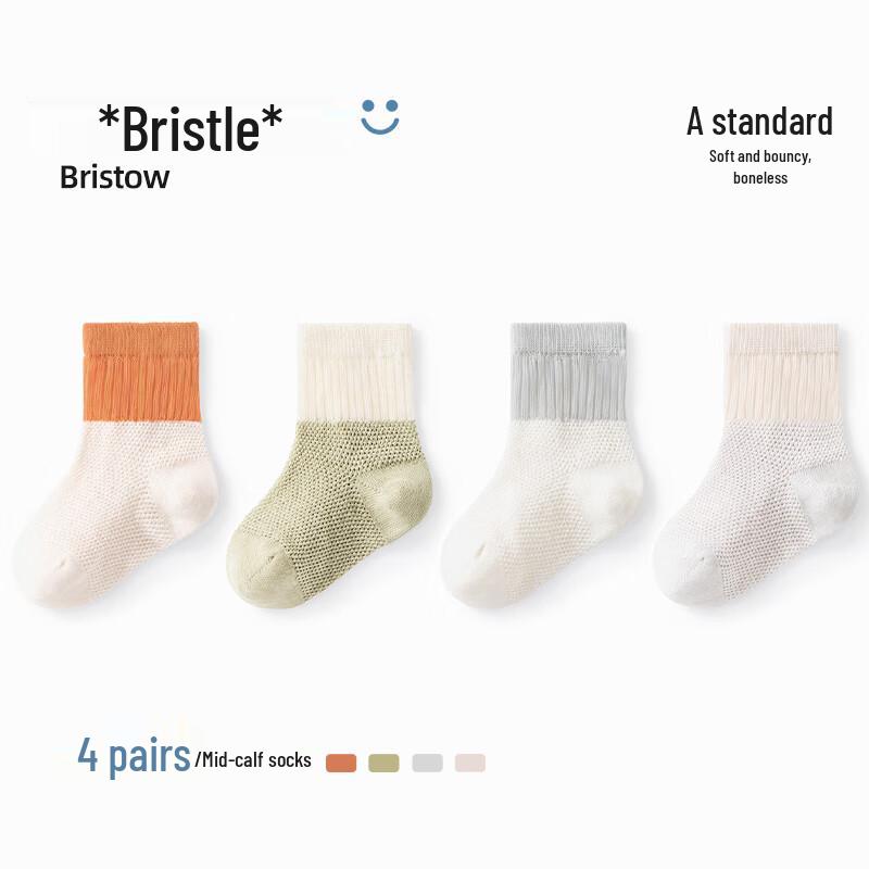 Beitais Summer Thin Baby Breathable Mesh Mid-Calf Socks (4-Pack)
