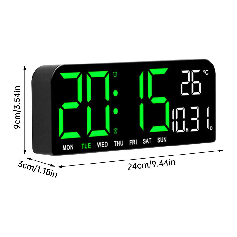 Большие цифровые настенные часы с дисплеем температуры и даты, ночным режимом, настольным будильником, 12/24-часовым электронным светодиодным таймером
