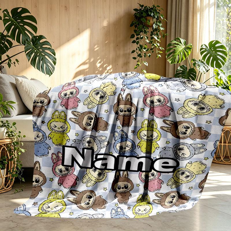 Custom Name Personalized Labubu Print Blanket, Home Decor, Bedroom, Sofa, Camping, Couch, Gifts for Birthday Christmas