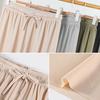 Women Ice Silk Pants Elastic High Waist Adjustable Drawstring Straight Wide Leg Pants Solid Color Long Trousers Daily Wear