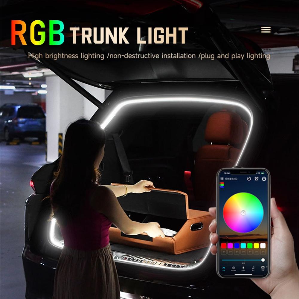 Dynamic RGB Interior Trunk Light Strip Kit Flowing Car Ambient Light Neon Strip with APP Control