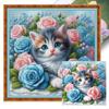 Полный комплект для вышивки крестиком из эко-хлопка 11CT с принтом цветов и кошек